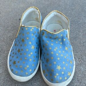 Jcrew crewcuts blue slip on girls shoes gold detail sz 9